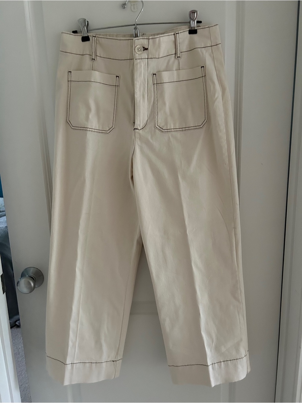 Bagatelle Straight-Leg Pants with Contrast Stitching